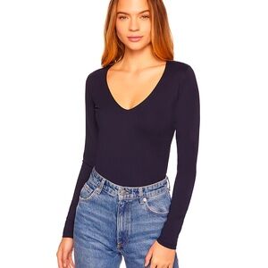Susana Monaco Navy V Long Sleeve Top - Midnight